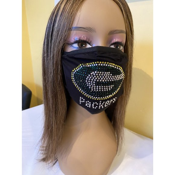 Green Bay Packers Bling Face Mask Front Logo - Picture 6 of 10